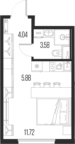 Планировка — Новая земля, Студия, 25 м²