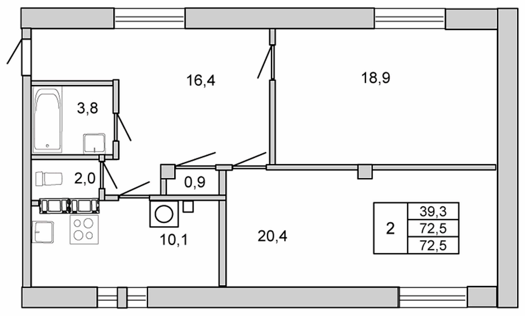 Планировка — У ОЗЕРА, 2-комн., 73 м²