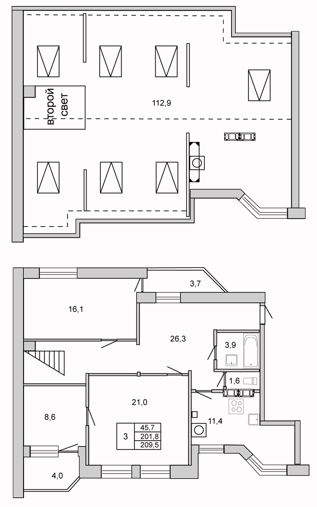 Планировка — У ОЗЕРА, 3-комн., 202 м²