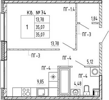 Планировка — PLUS Пулковский, 1-комн., 35 м²