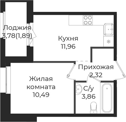 Планировка — Новатория, 1-комн., 29 м²