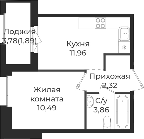 Планировка — Новатория, 1-комн., 29 м²