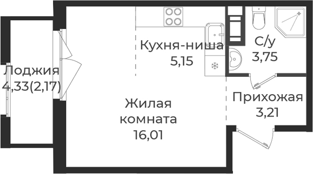 Планировка — Новатория, Студия, 28 м²