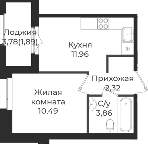 Планировка — Новатория, 1-комн., 29 м²