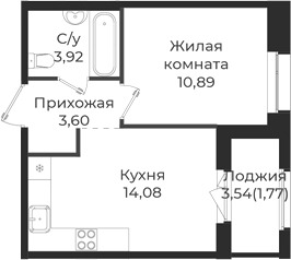Планировка — Новатория, 1-комн., 32 м²