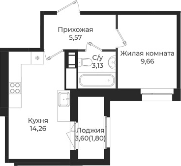 Планировка — Новатория, 1-комн., 33 м²
