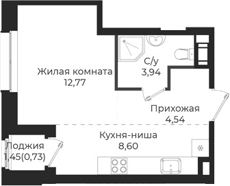 Планировка — Новатория, Студия, 29 м²