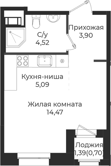 Планировка — Новатория, Студия, 28 м²