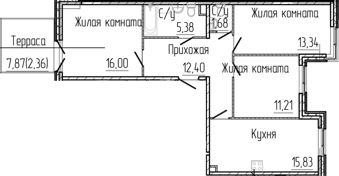 Планировка — SERTOLOVO PARK, 4-комн., 76 м²