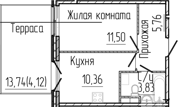 Планировка — SERTOLOVO PARK, 1-комн., 31 м²