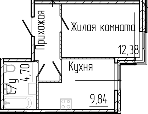 Планировка — SERTOLOVO PARK, 1-комн., 33 м²