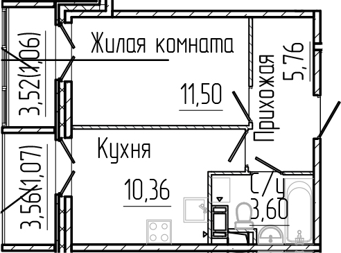 Планировка — SERTOLOVO PARK, 1-комн., 31 м²