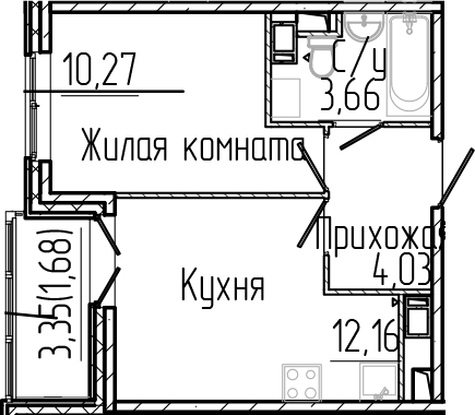 Планировка — SERTOLOVO PARK, 1-комн., 30 м²