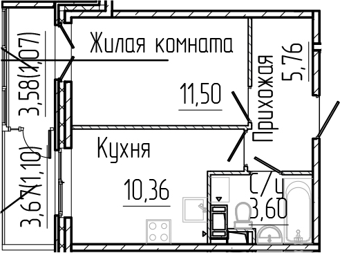 Планировка — SERTOLOVO PARK, 1-комн., 31 м²