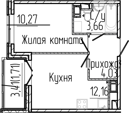 Планировка — SERTOLOVO PARK, 1-комн., 30 м²