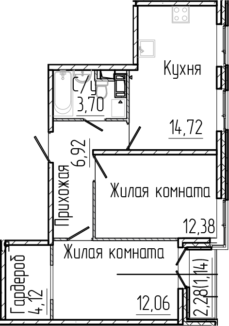 Планировка — SERTOLOVO PARK, 2-комн., 54 м²