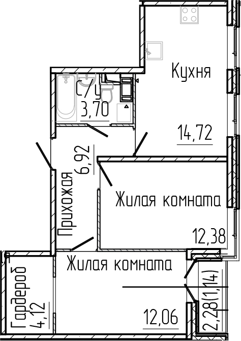 Планировка — SERTOLOVO PARK, 2-комн., 54 м²
