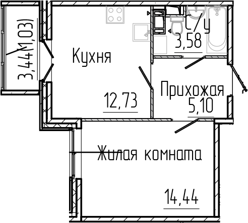 Планировка — SERTOLOVO PARK, 1-комн., 36 м²
