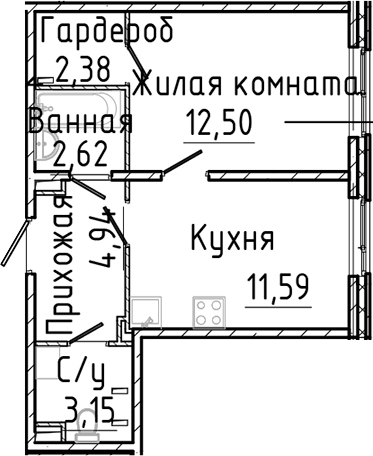 Планировка — SERTOLOVO PARK, 1-комн., 37 м²