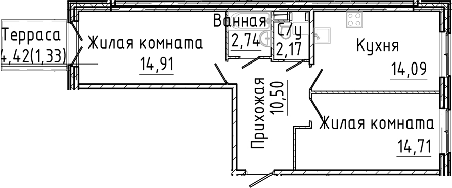 Планировка — SERTOLOVO PARK, 2-комн., 59 м²
