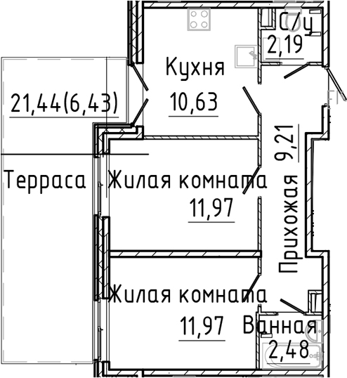 Планировка — SERTOLOVO PARK, 2-комн., 48 м²