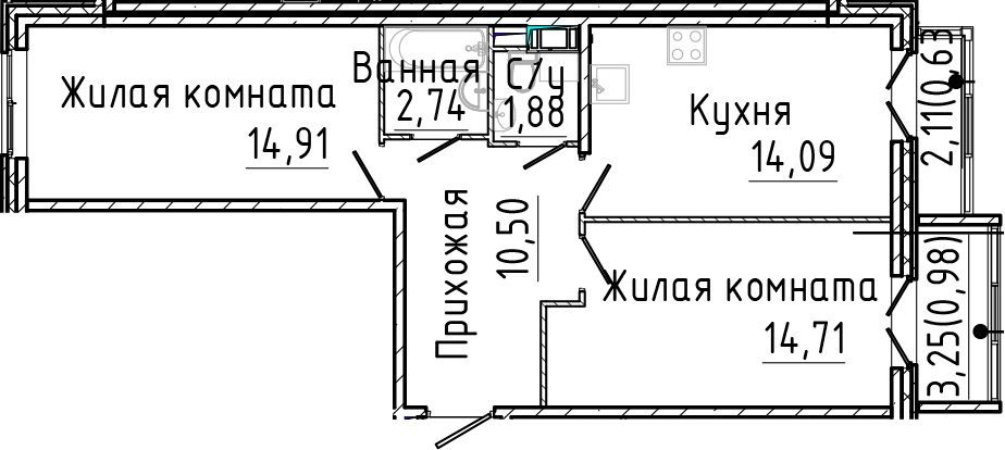 Планировка — SERTOLOVO PARK, 2-комн., 59 м²