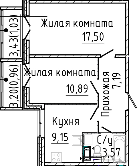 Планировка — SERTOLOVO PARK, 2-комн., 48 м²
