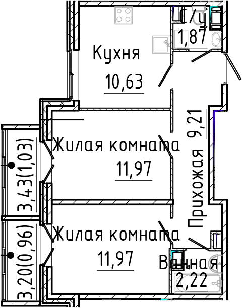 Планировка — SERTOLOVO PARK, 2-комн., 48 м²