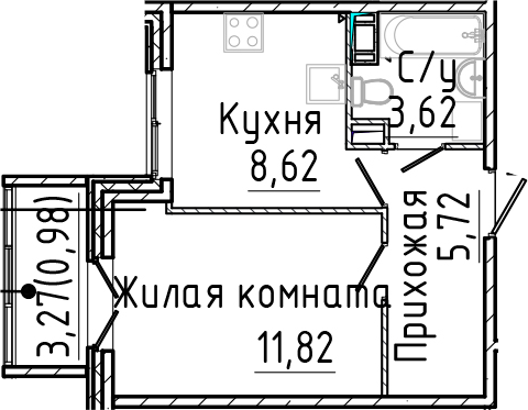 Планировка — SERTOLOVO PARK, 1-комн., 30 м²