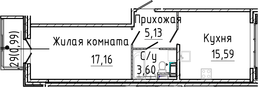 Планировка — SERTOLOVO PARK, 2-комн., 41 м²
