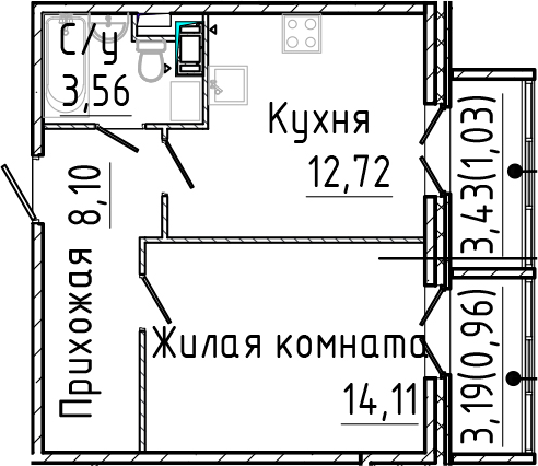 Планировка — SERTOLOVO PARK, 1-комн., 38 м²