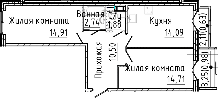 Планировка — SERTOLOVO PARK, 2-комн., 59 м²