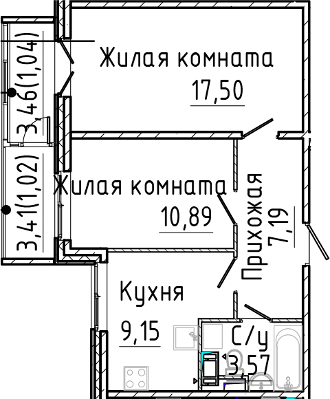 Планировка — SERTOLOVO PARK, 2-комн., 48 м²