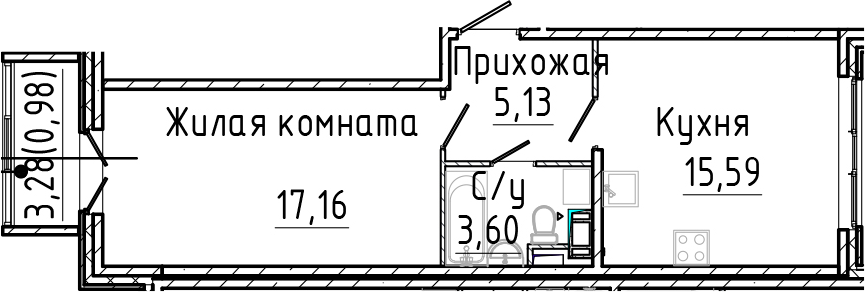 Планировка — SERTOLOVO PARK, 2-комн., 41 м²