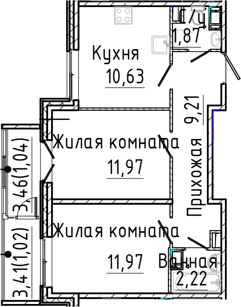 Планировка — SERTOLOVO PARK, 2-комн., 48 м²