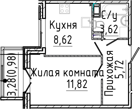 Планировка — SERTOLOVO PARK, 1-комн., 30 м²