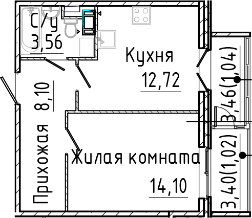 Планировка — SERTOLOVO PARK, 1-комн., 38 м²
