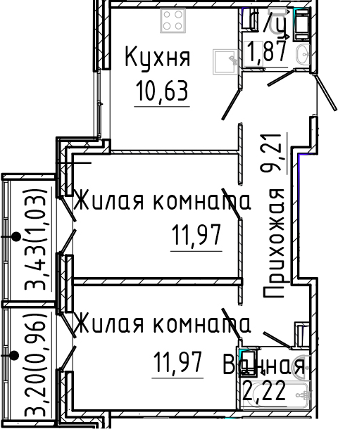 Планировка — SERTOLOVO PARK, 2-комн., 48 м²