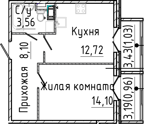Планировка — SERTOLOVO PARK, 1-комн., 38 м²