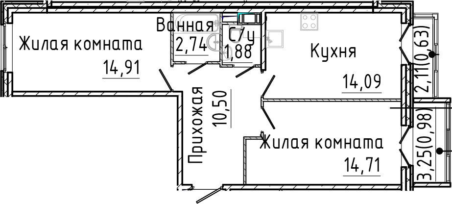 Планировка — SERTOLOVO PARK, 2-комн., 59 м²