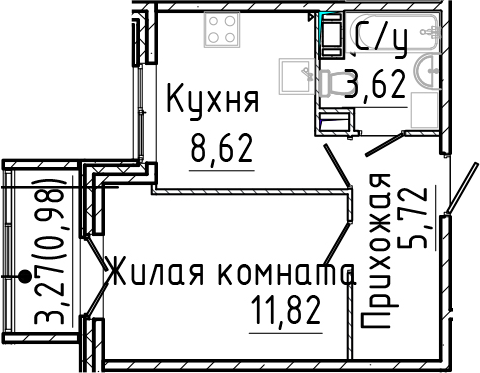 Планировка — SERTOLOVO PARK, 1-комн., 30 м²