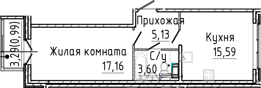 Планировка — SERTOLOVO PARK, 2-комн., 41 м²