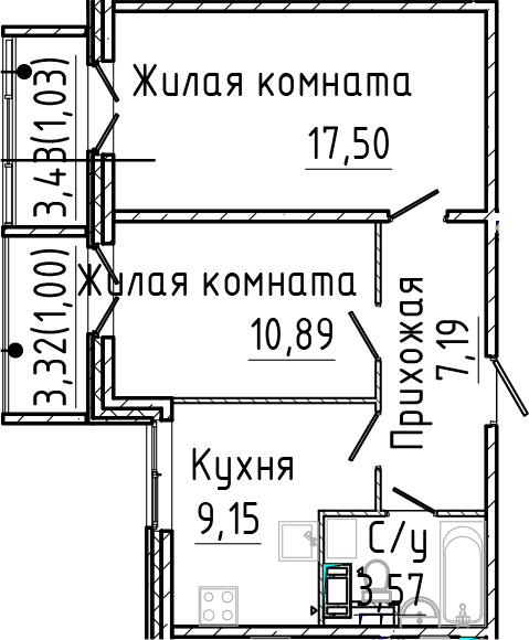 Планировка — SERTOLOVO PARK, 2-комн., 48 м²
