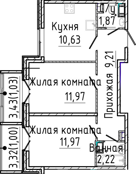Планировка — SERTOLOVO PARK, 2-комн., 48 м²