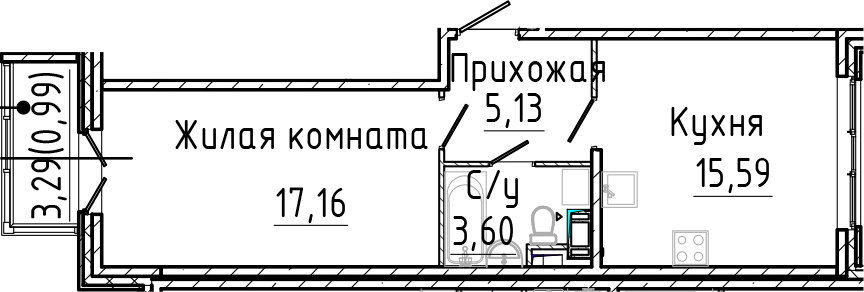 Планировка — SERTOLOVO PARK, 2-комн., 41 м²