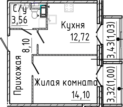 Планировка — SERTOLOVO PARK, 1-комн., 38 м²
