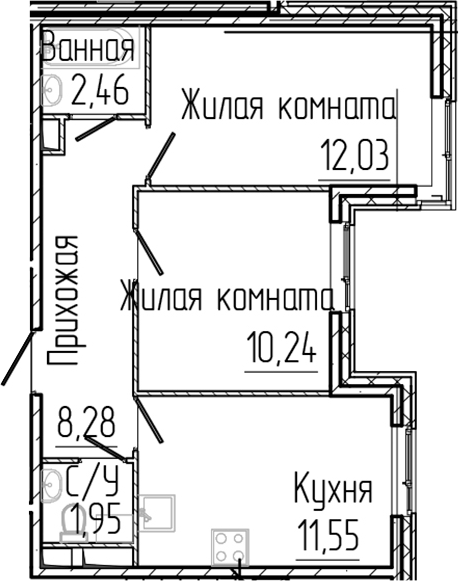 Планировка — SERTOLOVO PARK, 2-комн., 47 м²