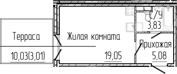 Планировка — SERTOLOVO PARK, Студия, 28 м²