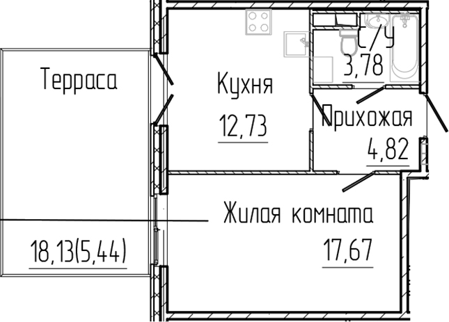 Планировка — SERTOLOVO PARK, 1-комн., 39 м²
