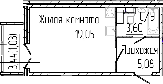 Планировка — SERTOLOVO PARK, Студия, 28 м²